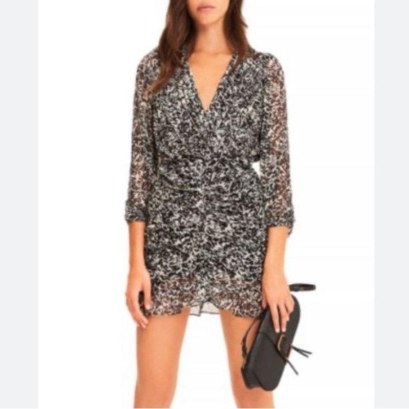 Ba&sh Ezra Ruched Chiffon Mini Dress XS French Girl Style - Picture 8 of 15